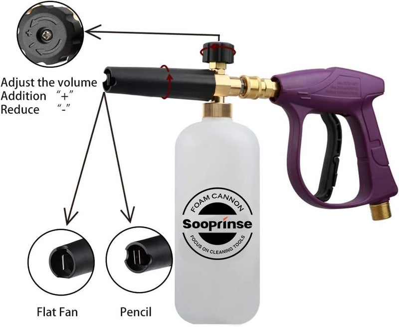 Sooprinse Foam Cannon Snow Foam Lance Nozzle Pressure Washer Jet Washï¼ŒFoam cannon lance kit with Pressure Washer Spray Gun,30 Degree Gutter Cleaner Wand with Nozzle Tip Attachment - Image 3